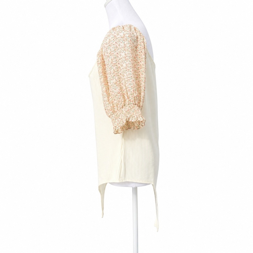 Heyson Floral Puff Sleeve Ribbed Bodysuit Cream Pink 1XL New NWT Cottagecore - Picture 6 of 12
